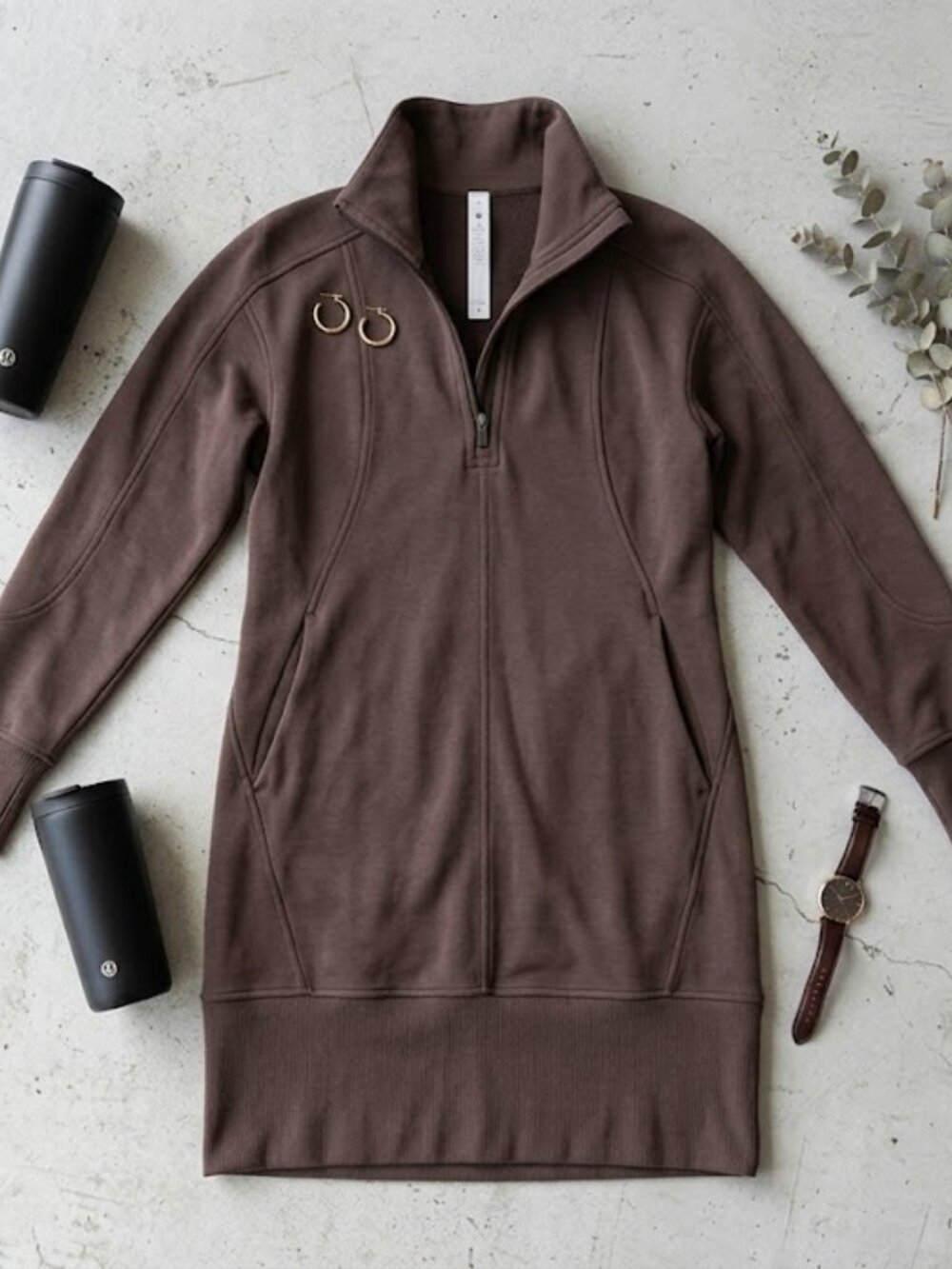 Lululemon Softstreme Long-Sleeve Half-Zip Dress Espresso brown Size 4